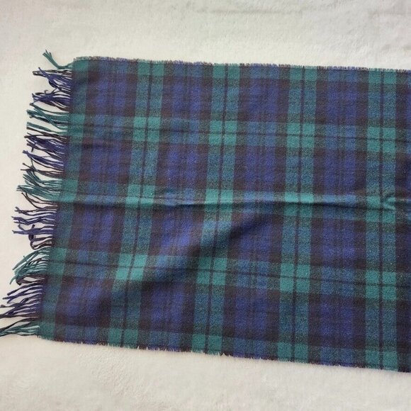 Vtg 90s Plaid Scarf Fringe Green Blue Men's Cozy Winter Preppy Check 12 x 60 - Picture 6 of 10